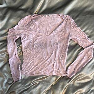 Women's Pink V-Neck Long Sleeve Top